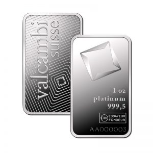 1 oz Platinum Bar (Inc. Assay Card) - Valcambi Suisse