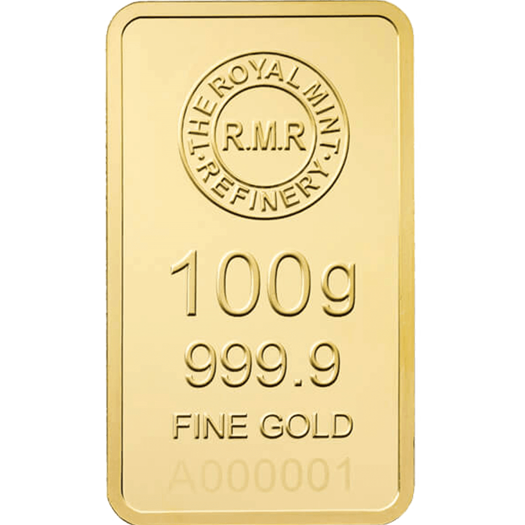 100 Gram Gold Bar Minted The Royal Mint AU Bullion Canada