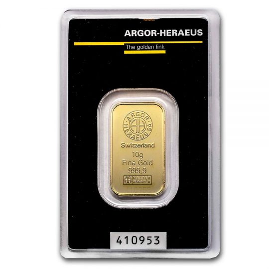 10 gram gold argor bar front