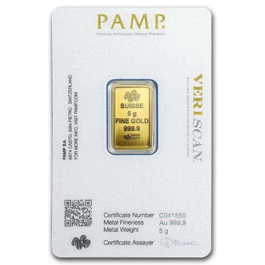5 gram gold bar pamp suisse assay card