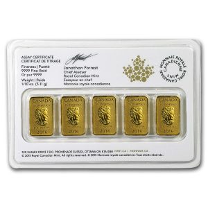 2016 Canada 1/10 Oz Gold 5-Bar Sheet (In Assay) - Royal Canadian Mint