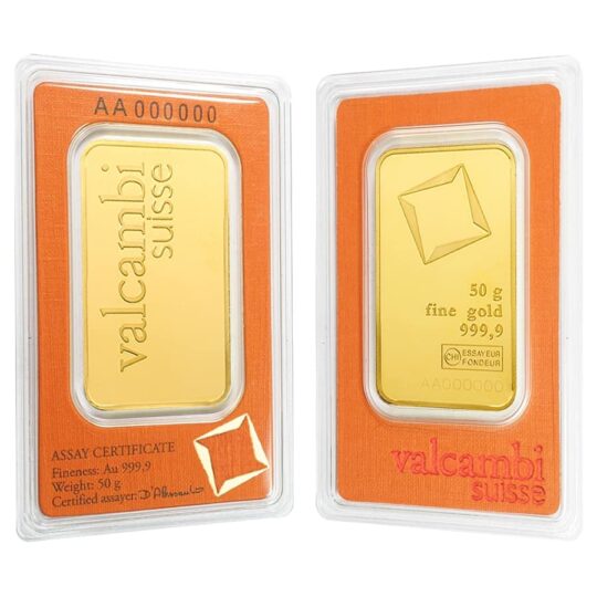 50 gram Gold Bar (Circulated) - Valcambi Suisse
