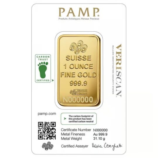 1 oz Lady Fortuna Carbon Neutral Gold Bar (Inc. Assay Card) - PAMP Suisse