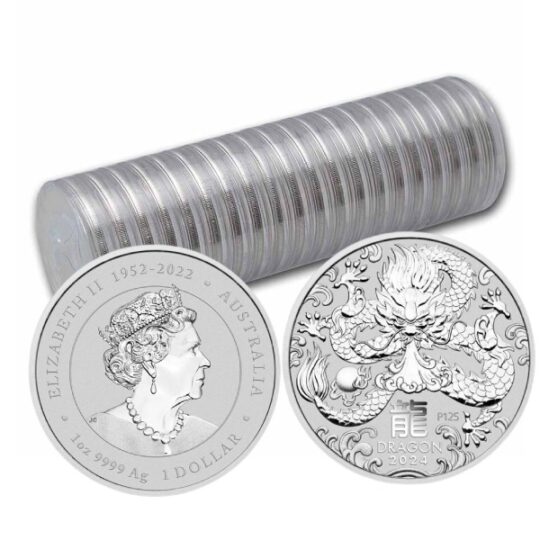 2024 1 oz Silver Year Of The Dragon Australian Lunar Series III Coin Roll (20 Pcs) - Perth Mint
