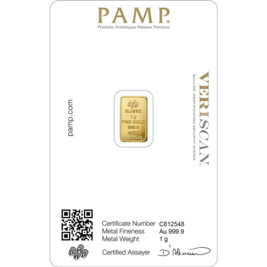 1 Gram Gold Bar Box (25 Pieces) - PAMP Suisse
