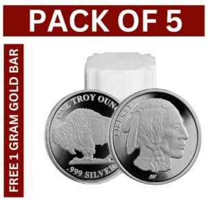 5 x 1 oz Silver Buffalo Round Tube (20 Pcs) - Various Mints & Design